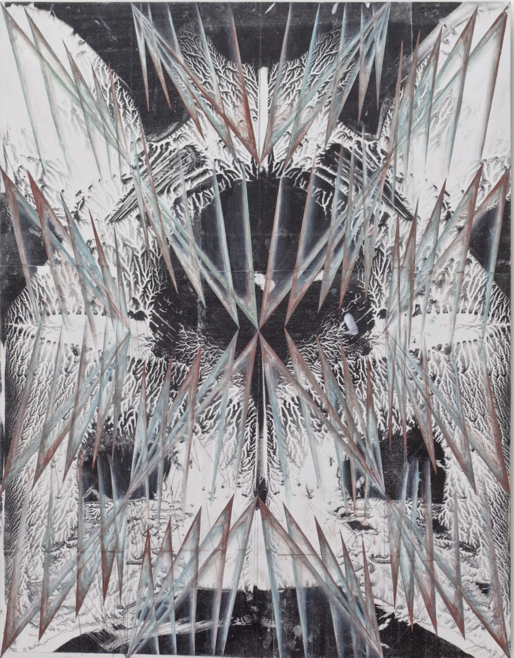 Rorschach Test Trap, 2016, eggtempera on photogram on wood,90x70cm c